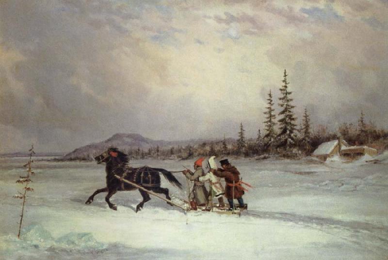 Cornelius Krieghoff habitants sleighing